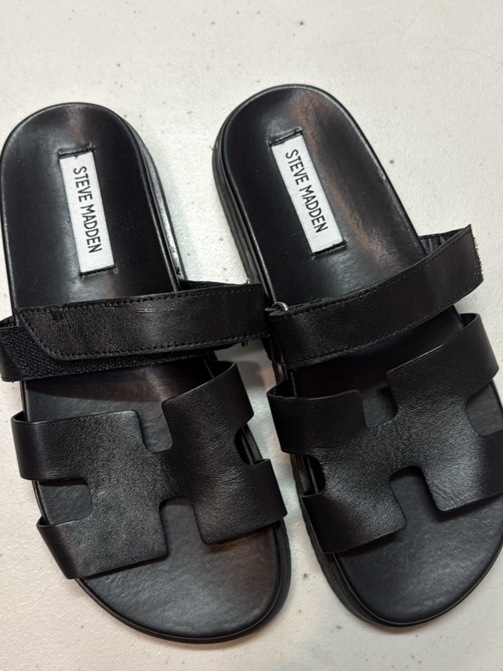 Steve Madden Black Leather Slide Sandals